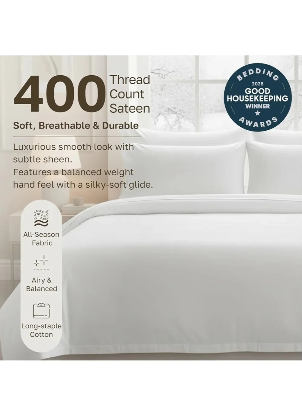 California Design Den Luxury Twin XL Duvet Cover, Striped White Soft 400 Thread